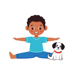 Boy Doing Yoga with Cute Dog Companion