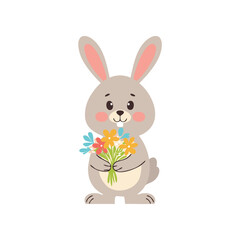 Sweet Rabbit Holding a Bouquet of Flowers