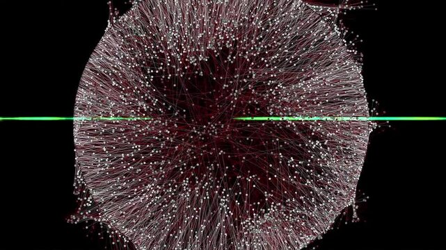 Abstract Sphere Scanned by Green Laser Beam: Technology, Data, and Communication Concept