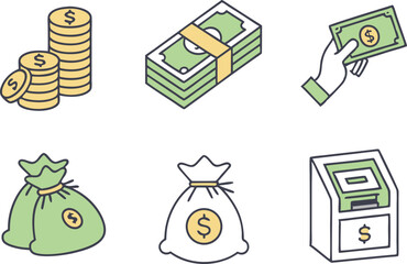Money Icon Set for Finance and Business Projects. Flat Money and Finance Icons for Digital Use. Clean Money Icons for Apps and Presentations. Financial Icons for Banking and Ecommerce Design