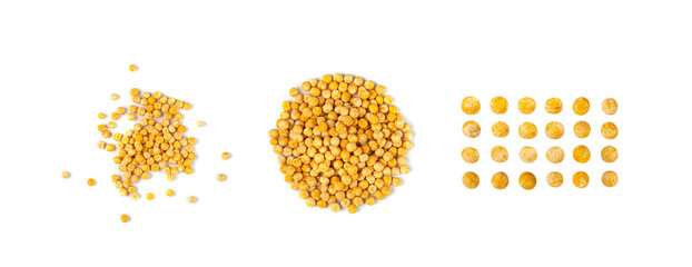 Dry Yellow Peas Isolated, Whole Pea Pile, Raw Legume, Dry Yellow Peas on White Background