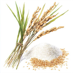 Artistic depiction of harvested rice, revealing the abundance of grain illustration