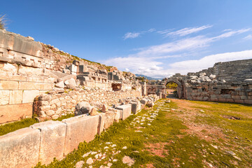 Fototapeta premium Xanthos or Xanthus Letoon which was the capital of Lycia, illustrates the blending of Lycian traditions and Hellenic influence, especially in its funerary art. The epigraphic inscriptions are crucial