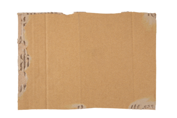 A piece of textured packaging cardboard. Piece of torn cardboard with copy space. Kraft paper isolated on white background