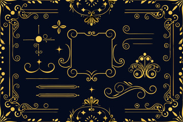 Vintage gold ornate frame and design elements set with floral and royal decoration