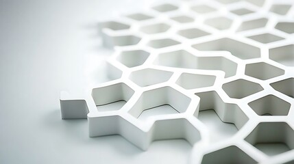 White honeycomb structure with repeating hexagonal pattern on a bright, clean surface creating abstract look