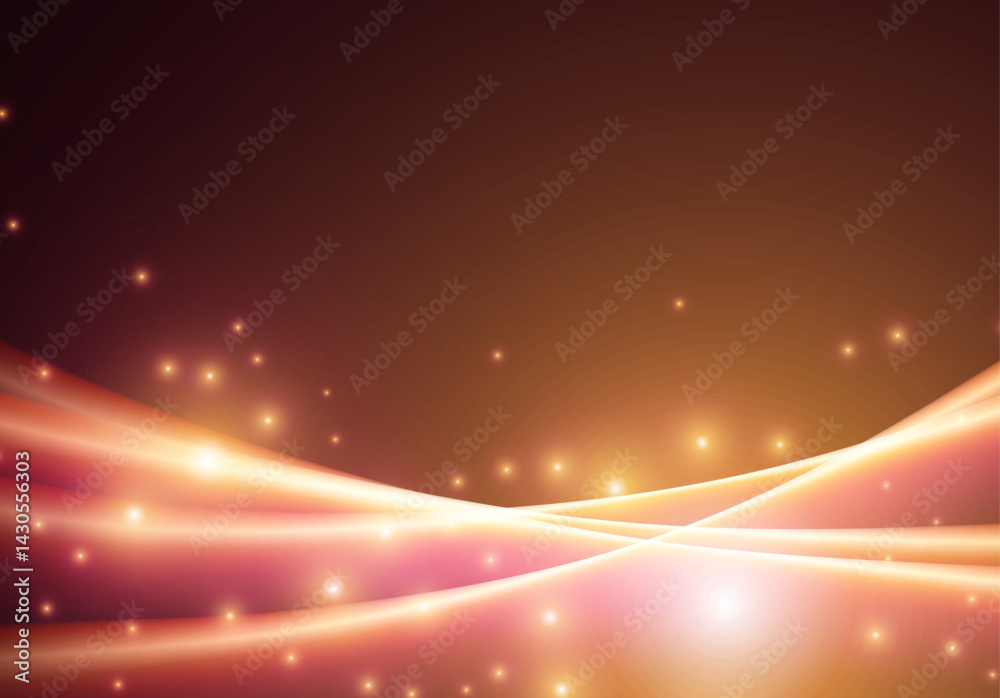 Poster abstract neon glowing line in motion with light sparkles and flares. futuristic background, with neo