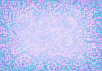 Abstract psychedelic background with circles and lines of various widths in modern optical illusion style.