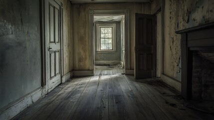 Abandoned Hallway: A Haunting Glimpse of Decaying Grandeur