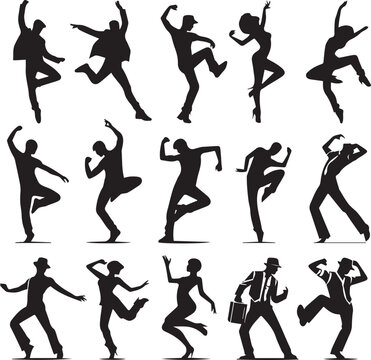 black dancers in different man and woman set silhouette vector, man and woman logo vector illustration