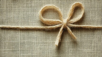 Beige Burlap Background with Twine Bow