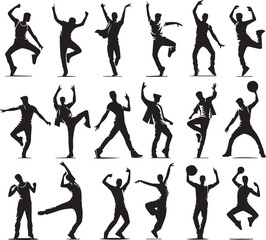 black dancers in different man and woman set silhouette vector, man and woman logo vector illustration
