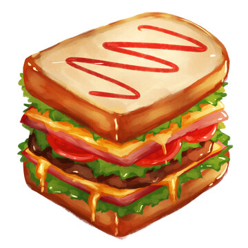 ham and cheese sandwich fastfood Illustration 