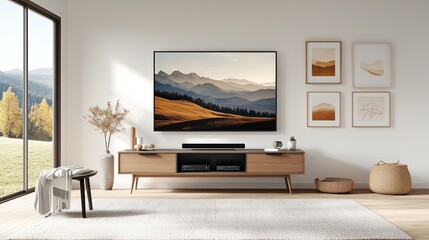 Modern living room with TV and art (1)