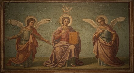 Fototapeta premium Angelic figures in classical painting style representing spirituality and faith
