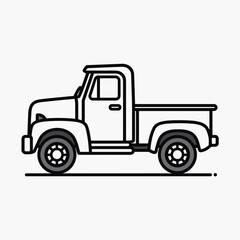Fototapeta premium Vintage Pickup Truck Graphic with Outline Style, Symbolizes Rural Life, Use for Car Blogs, Automotive Websites, Garage Art, Transportation History, Retro Design Projects