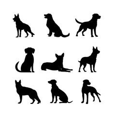 Dog Silhouettes Icons Set – Black Pet Shapes on White Background
