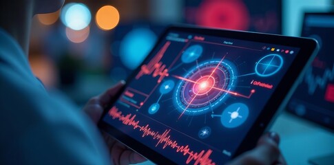 Close-up of tablet with live medical screening application, technology, digital, tablet