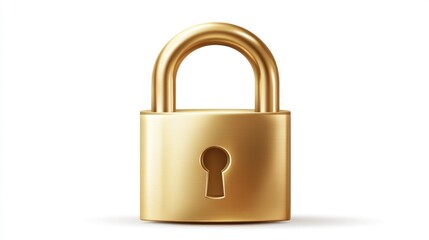 Naklejka premium Golden padlock, security, protection. A high-quality, realistic 3D model of a gold padlock. The image evokes a sense of trust and safety. Detailed rendering highlights the metal's rich texture