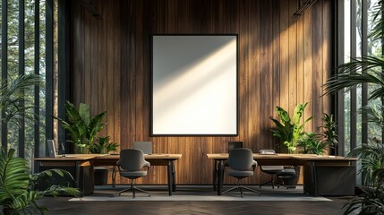 Modern office space with wooden accents and plants