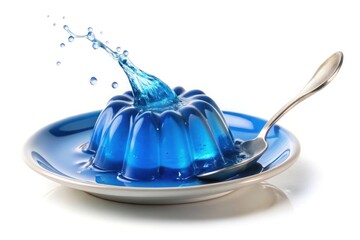 Blue Jelly Dessert on Ceramic Dish with Spoon