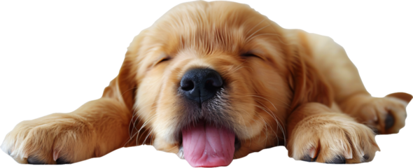 transparent background sleeping puppy with tongue out in relaxed pose