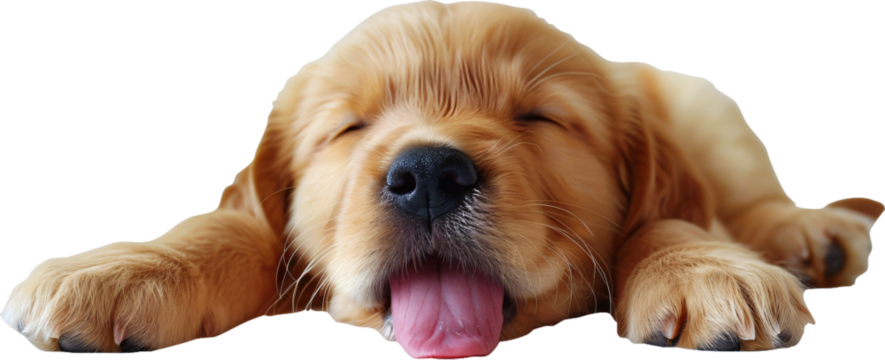 transparent background sleeping puppy with tongue out in relaxed pose