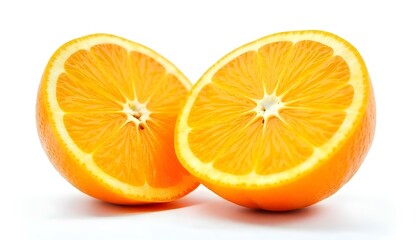 Abstract close-up of a sliced orange fruit isolated on a white background, playing with light and shadow, emphasizing the fruit's geometric patterns.