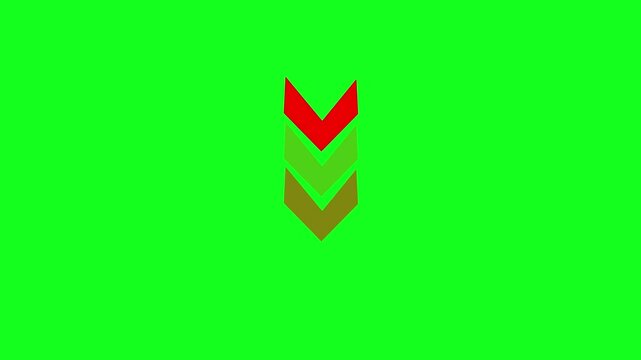 Red Chevron Down Arrow | Bold Downward Motion Graphic on Green Screen