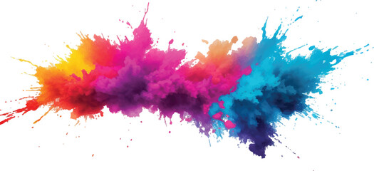 Dynamic and Expressive Watercolor Splash with Bright, Radiant Brush Streaks and Aquarelle Stains, Creating a Colorful and Lively Burst of Colors Against a Crisp White Canvas.
