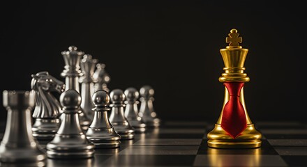 Chess King with Tie Stands Tall Among Pawns Leadership Concept