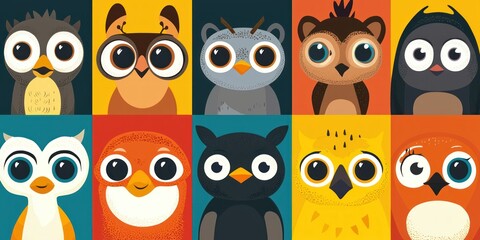 Fototapeta premium A collection of cute, playful animal characters with big expressive eyes and bold colors