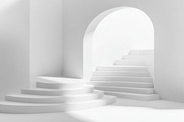 Obraz premium Minimalist white interior with archway and steps