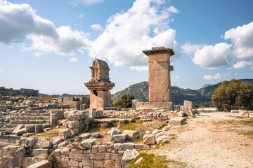 Xanthos or Xanthus Letoon which was the capital of Lycia, illustrates the blending of Lycian traditions and Hellenic influence, especially in its funerary art. The epigraphic inscriptions are crucial