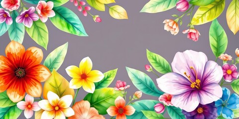Obraz premium Vibrant watercolor spring floral vector banner with leaves and flowers, illustration, soft