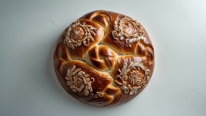 Vintage Ukrainian Easter bread on white background for celebration