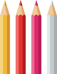 Colorful pencils in yellow red pink and gray vector illustration with sharp tips 