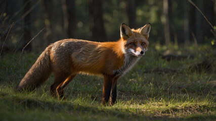 Fototapeta premium The fox is a medium-sized brown fur, showing a mix of light and dark tones.