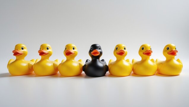 Cute yellow duckling playing in the water with a rubber bath toy