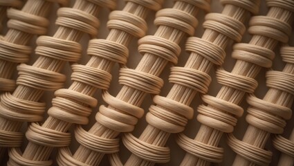 Woven bamboo wall texture showcasing a natural pattern background. Seamless bamboo mat in basketry style. Top-down view.