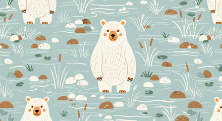 Bear in Nature Seamless Pattern