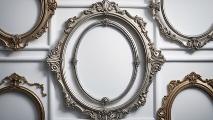 Vintage silver-plated oval wooden frame isolated on background