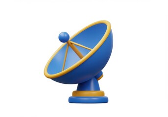 A blue satellite dish with gold trim isolated on white background