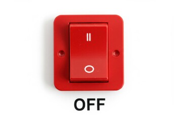 Close up of a red switch in the off position isolated on white background