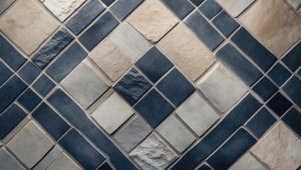 Close-up of grey and white square tiles featuring a repetitive checkerboard pattern with layered square shapes for seamless background