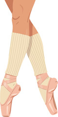 Ballet dancer legs in pink pointe shoes and beige leg warmers vector illustration 
