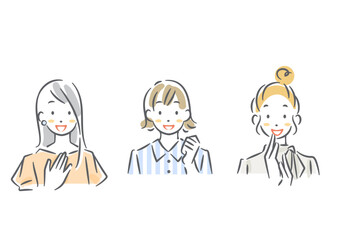 Happy female avatar set: simple and stylish watercolor illustrations