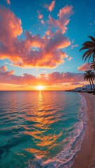 Vibrant Sunset Over Tropical 8k Beach Paradise Scene