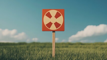 Serene Landscape Featuring Nuclear Free Zone Sign Against Clear Blue Sky and Lush Green Grass