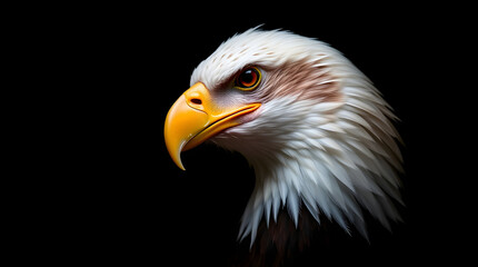 Obraz premium Side profile photograph of eagle leucocephalus on a dark background.
